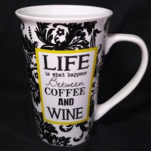Pier 1 Stoneware Tall Coffee Mug "Life Coffee Wine"